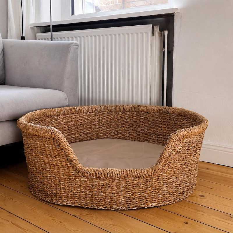 Woven Seagrass Dog Bed with Cushion