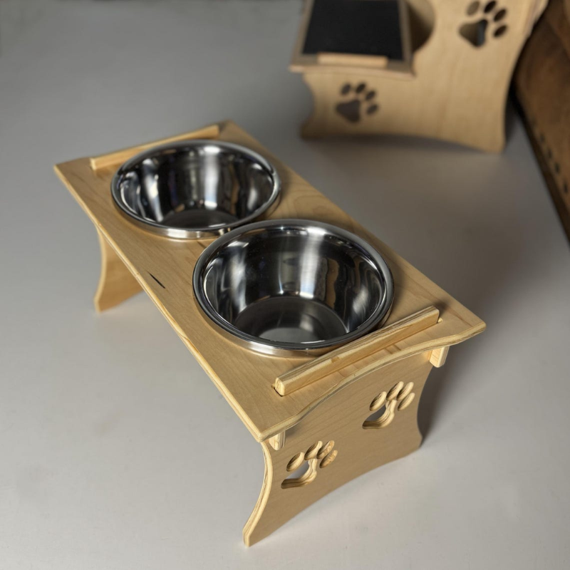 Elevated Dog Feeding Station with Stainless Steel Bowls