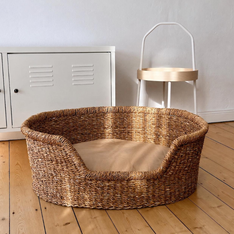 Woven Seagrass Dog Bed with Cushion