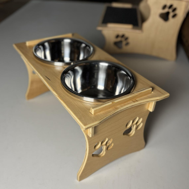 Elevated Dog Feeding Station with Stainless Steel Bowls