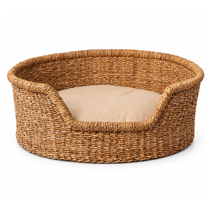 Woven Seagrass Dog Bed with Cushion