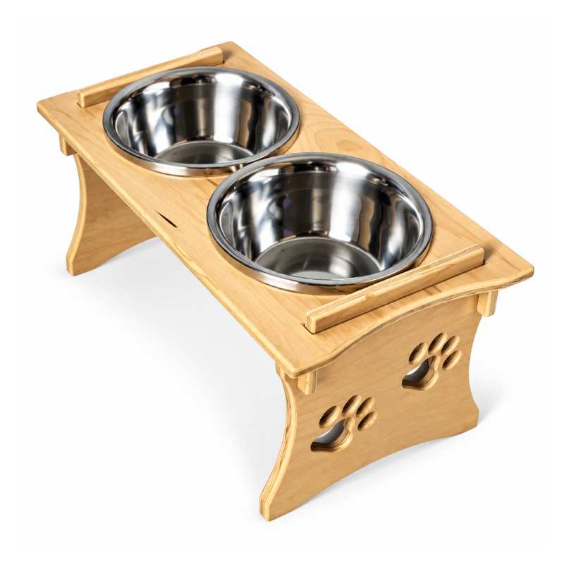 Elevated Dog Feeding Station with Stainless Steel Bowls