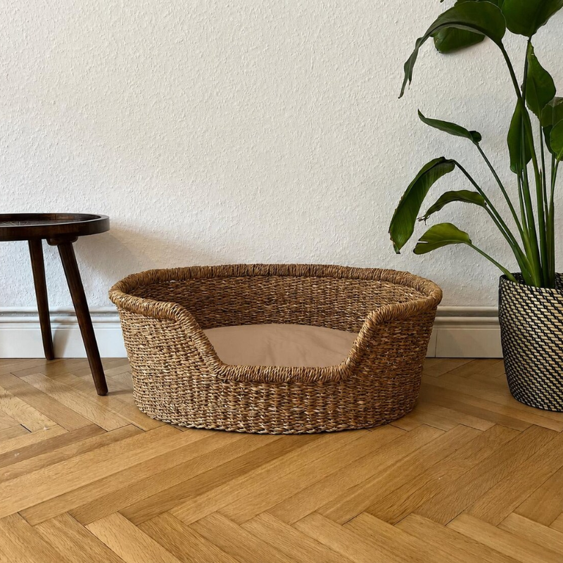 Woven Seagrass Dog Bed with Cushion