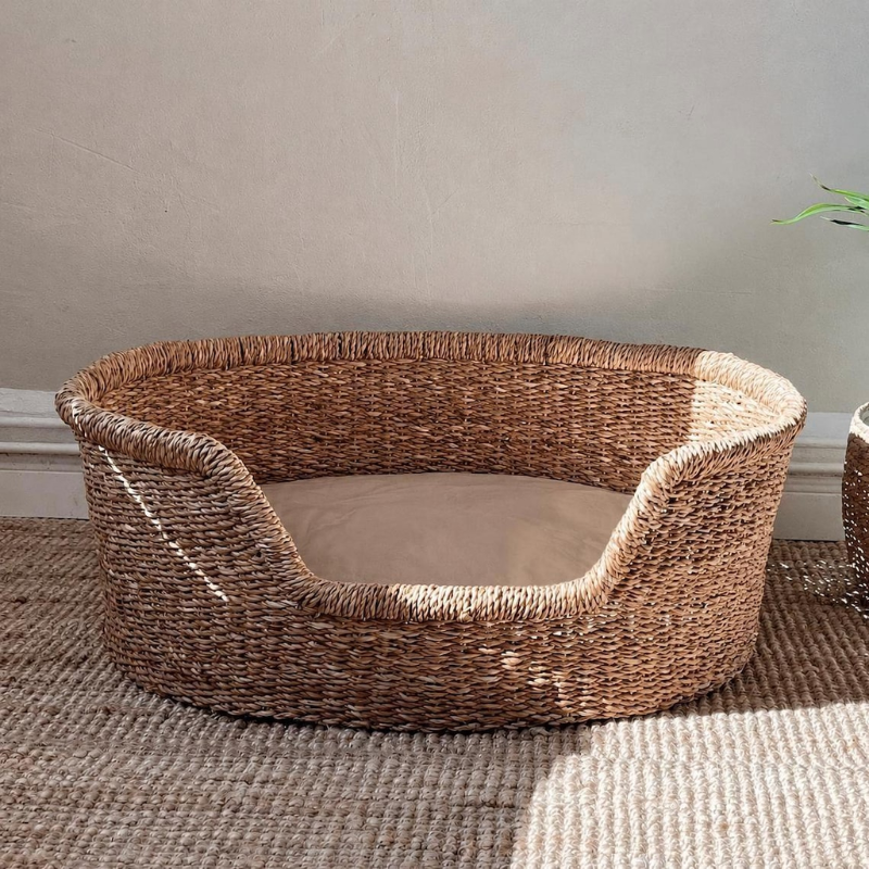 Woven Seagrass Dog Bed with Cushion