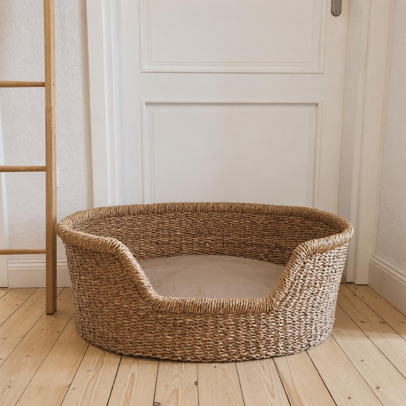 Woven Seagrass Dog Bed with Cushion