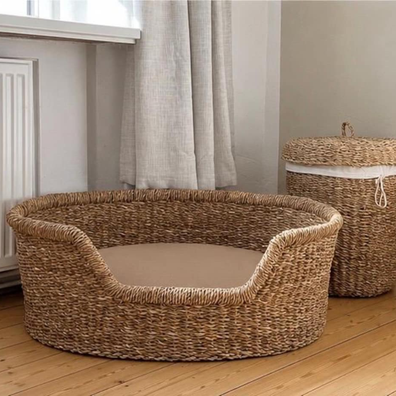 Woven Seagrass Dog Bed with Cushion