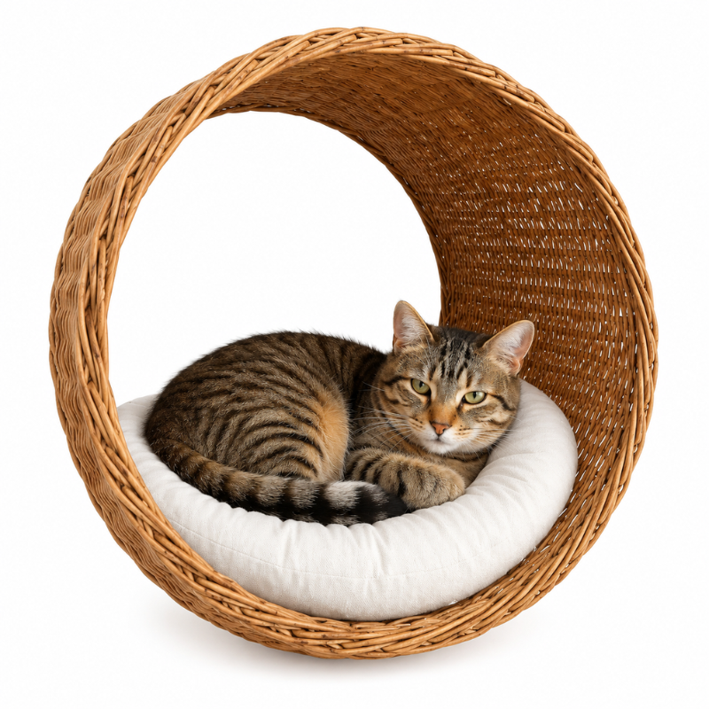 Wicker Wall Mounted Cat Shelf with Pillow