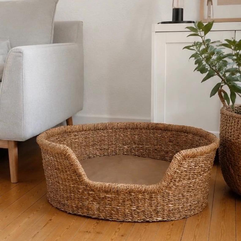 Woven Seagrass Dog Bed with Cushion