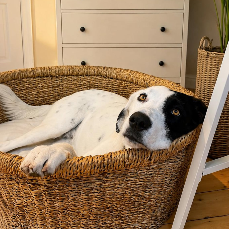 Woven Seagrass Dog Bed with Cushion